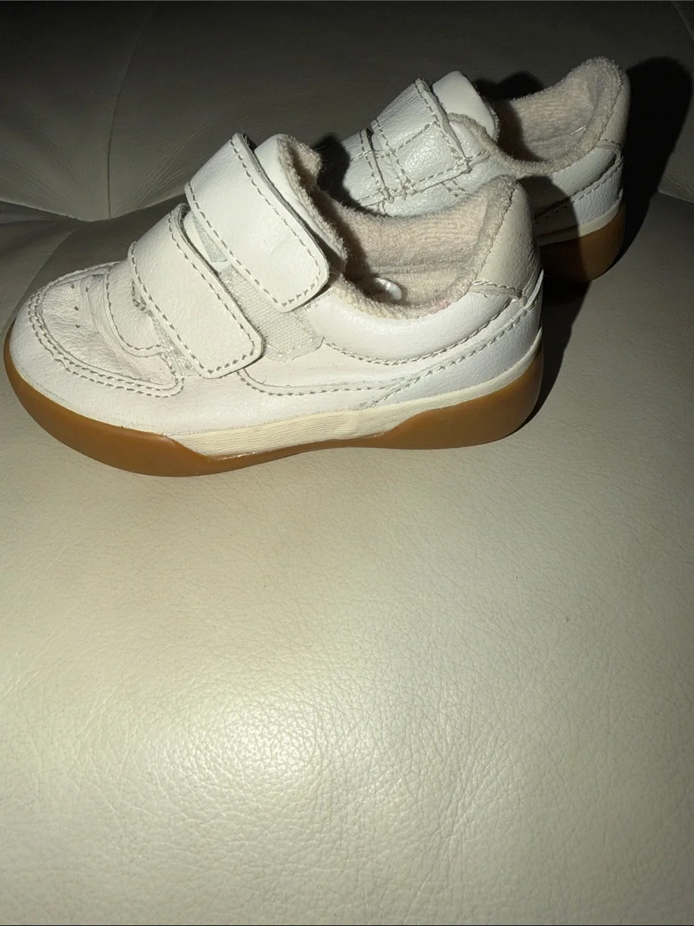 Zara White Leather Velcro Baby Sneakers with Gum Sole